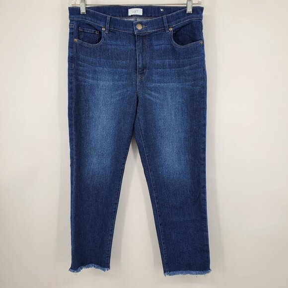 Loft Ann Taylor Boyfriend Fit Women's Raw Hem Dark Wash Denim Jeans Size 6 - Picture 1 of 8